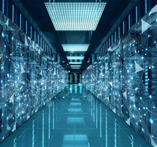 Server room with abstract data information