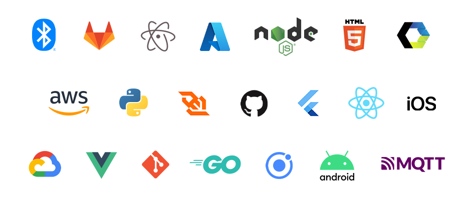 Git, Bluetooth, Web Components, Python, Go (Golang), Vue.js, HTML5, ZigBee, Node.js, Websockets, Azure, GitHub, React, React Native, Fluttr, Android, OPC-UA, MQTT, GitLab, VS Code, Angular, iOS, Ionic, GCP, AWS, Atom